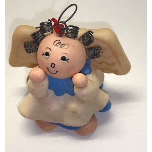 Clay Angel Vintage Christmas Tree Ornament Small Coil Hair Folk Art Primitive - Picture 7 of 7